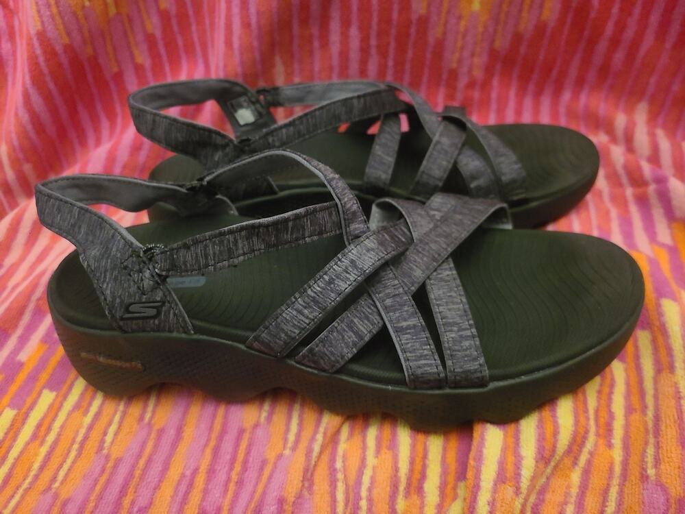 Women's size 9 10 SKECHERS Go Walk Massage Fit black/gray strappy sandals shoes
